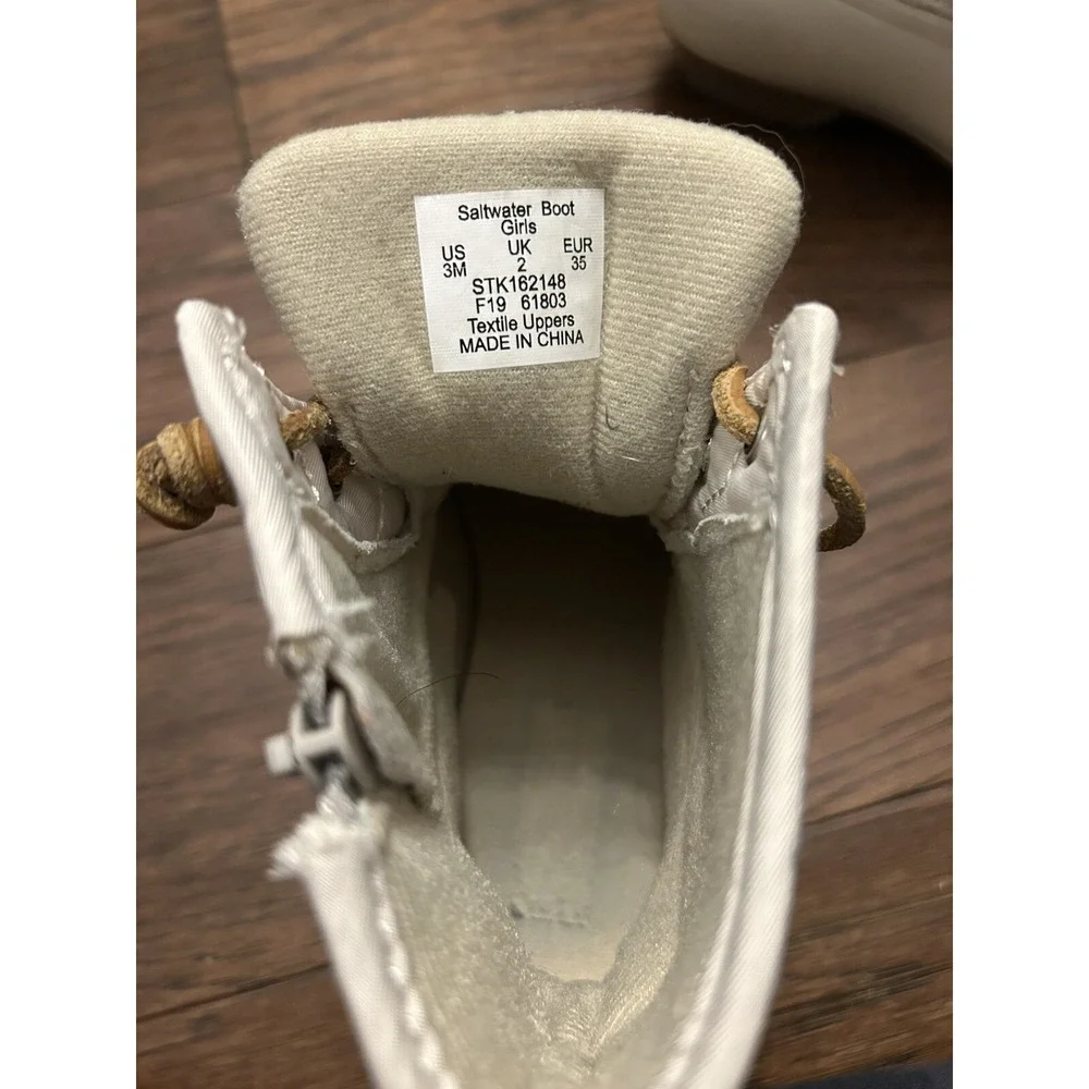 Sperry Duck Boots Youth 3 M Girls Saltwater Zip Lace Up Blush White